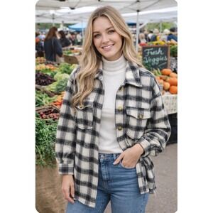 FOREVER 21+ Black White Plaid Oversized Shacket Shirt Jacket Size 0X cabincore